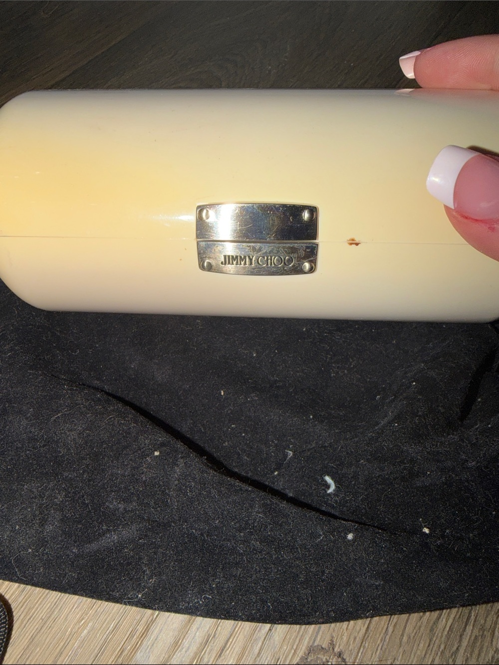 Jimmy Choo Cream Hard Shell Sunglasses Case with Metal Plaque